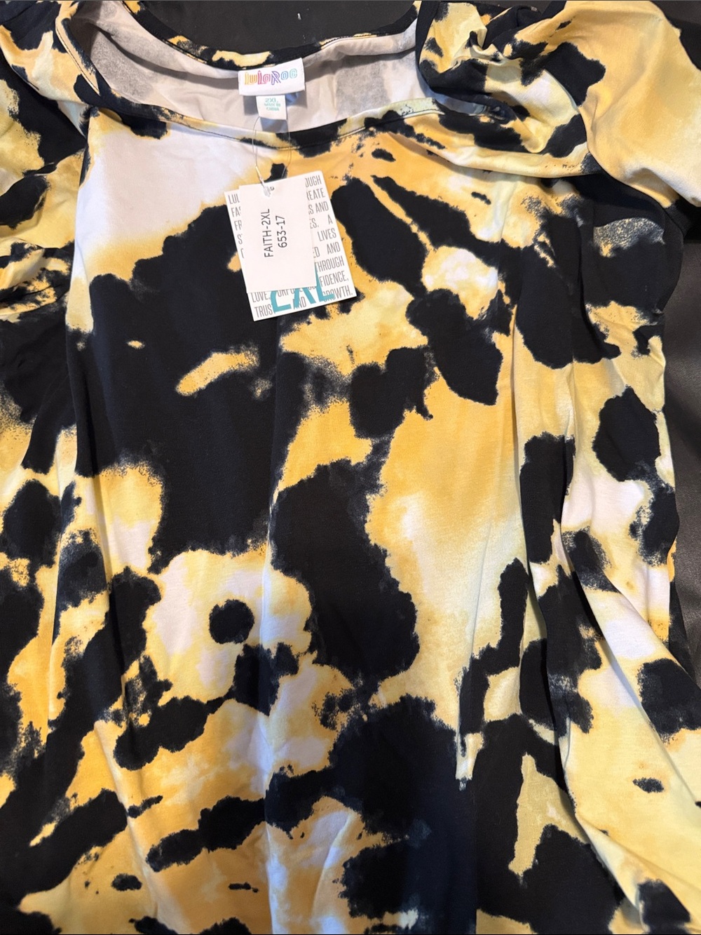 LuLaRoe Black & Yellow Abstract Print Top
